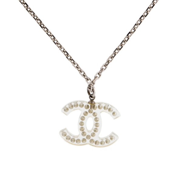 AUTH Chanel CC Resin Strass Necklace Clear Silver - Picture 5 of 6